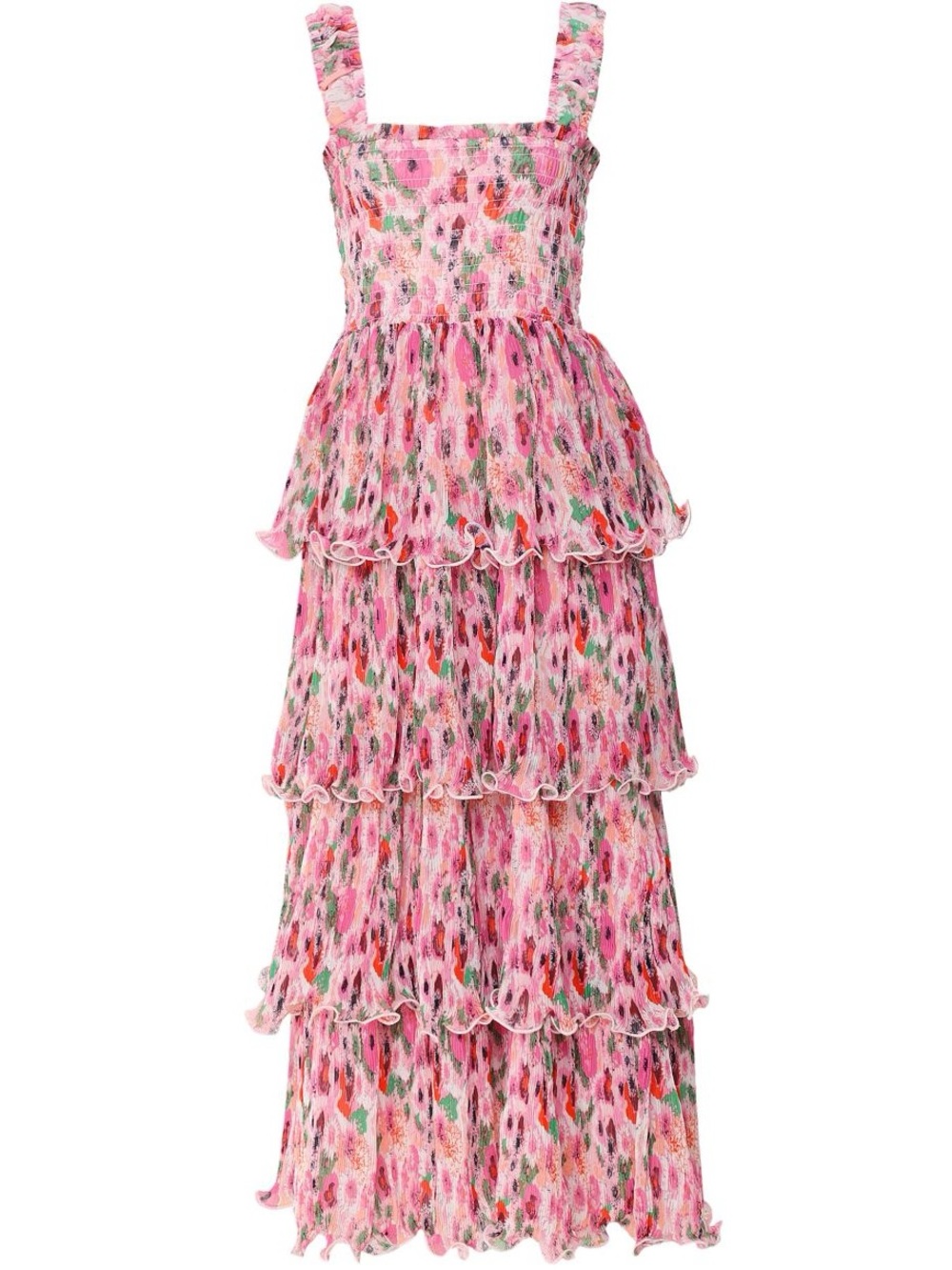Ganni Pleated Georgette Smock Midi Dress